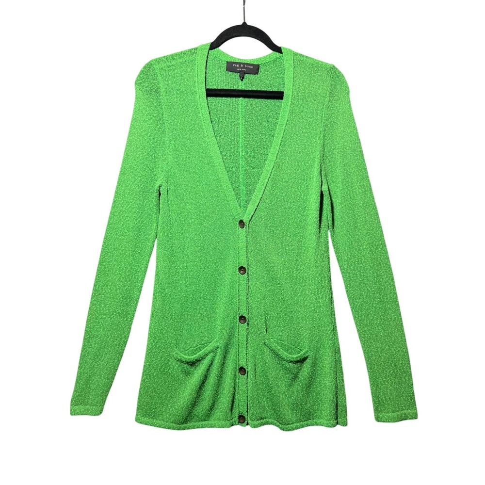 Rag & Bone Green Longline V-Neck Button Front Knit Cardigan Sweater Womens Large
